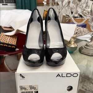 Aldo Black Peep-Toe Platform Pumps